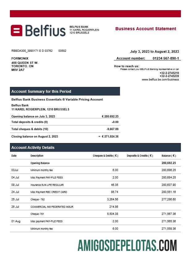 Baixável Belfius Bank Enterprise Statement modelo Word e PDF